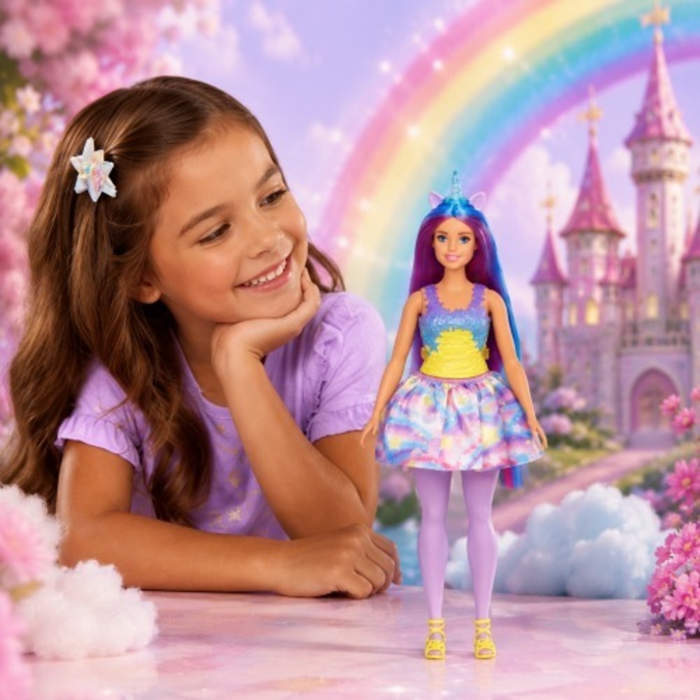 Barbie Dreamtopia Unicorn Doll Curvy Rainbow Fantasy Look New‎
